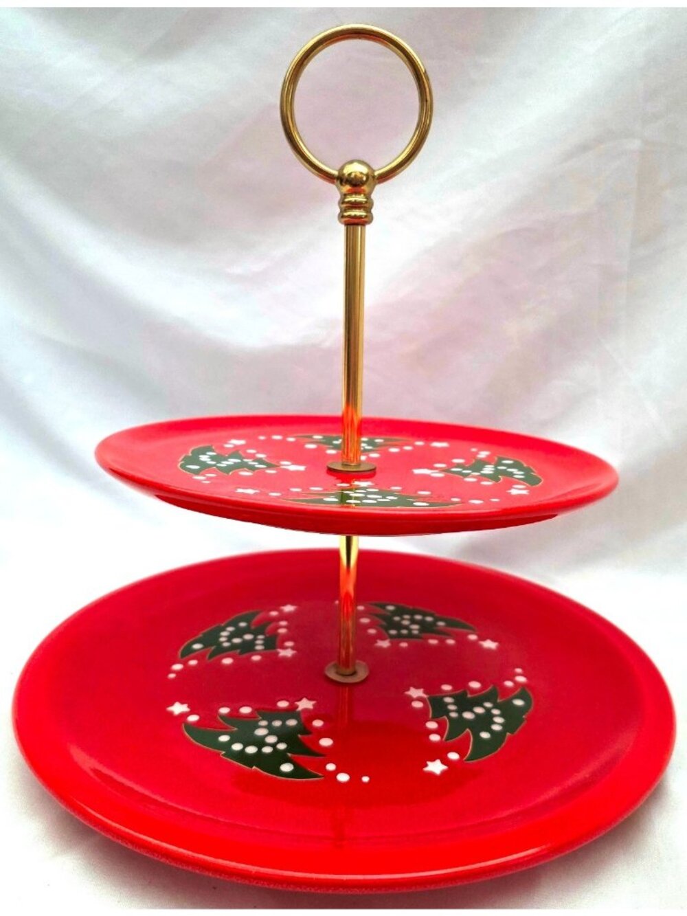 Waechtersbach Christmas Tree SERVING TRAY tiered tidbit plates with handle 10"hi
